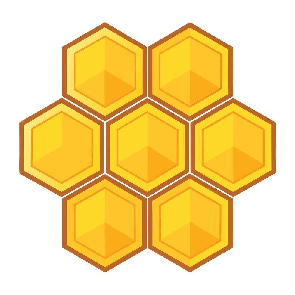 Honeycomb on White, Geometric Golden Cells Arrangement Design, Isolated vector