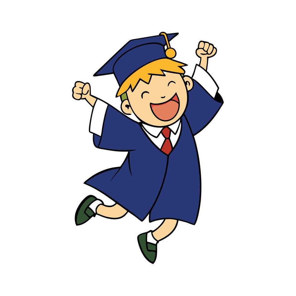 Cartoon Graduate Jumping with Joy Celebrating Academic Success on White Background vector