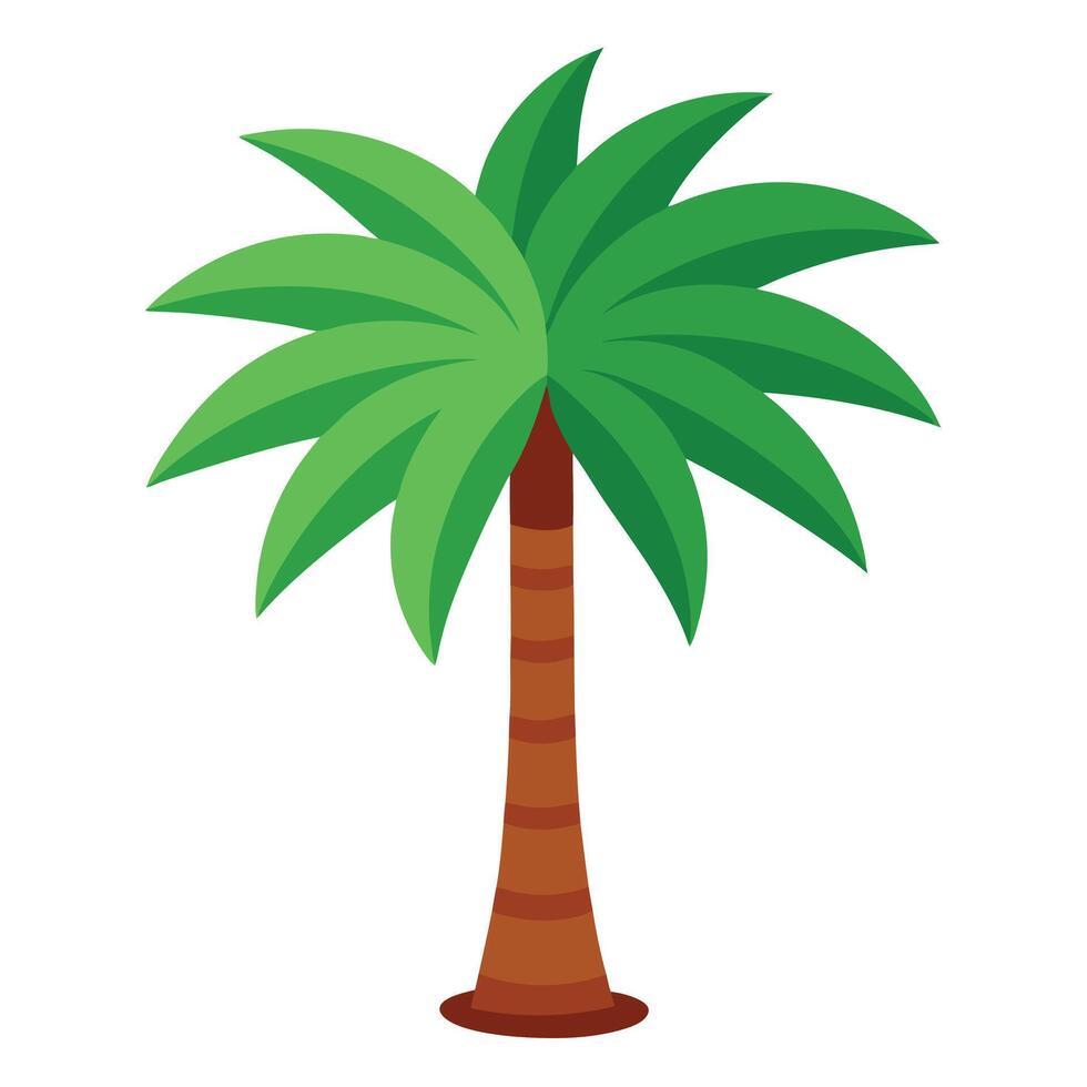Solitary Cartoon Palm Tree with Green Leaves and Brown Trunk Isolated on White vector