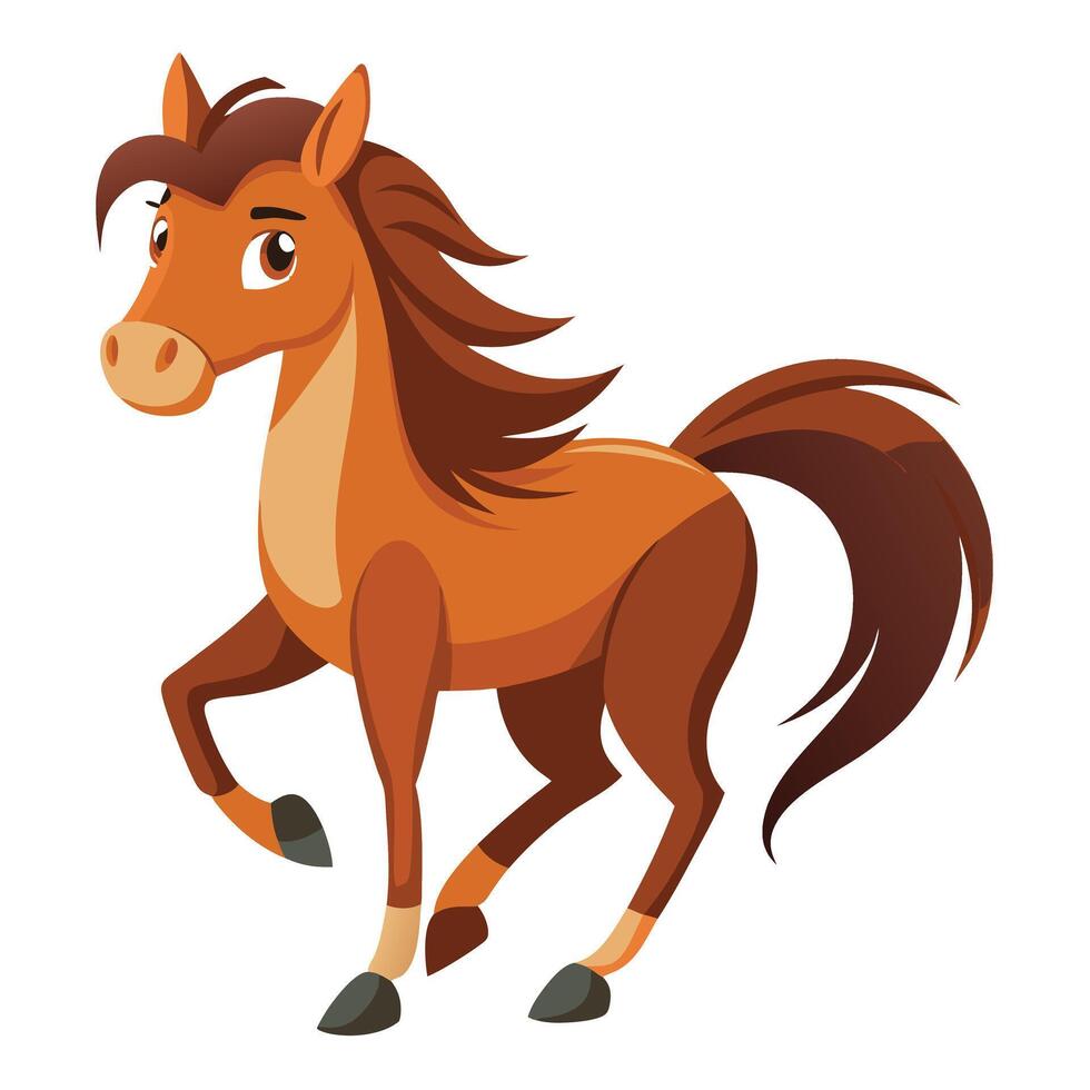 Animated Chestnut Horse Trotting With Flowing Mane on Isolated White Background vector