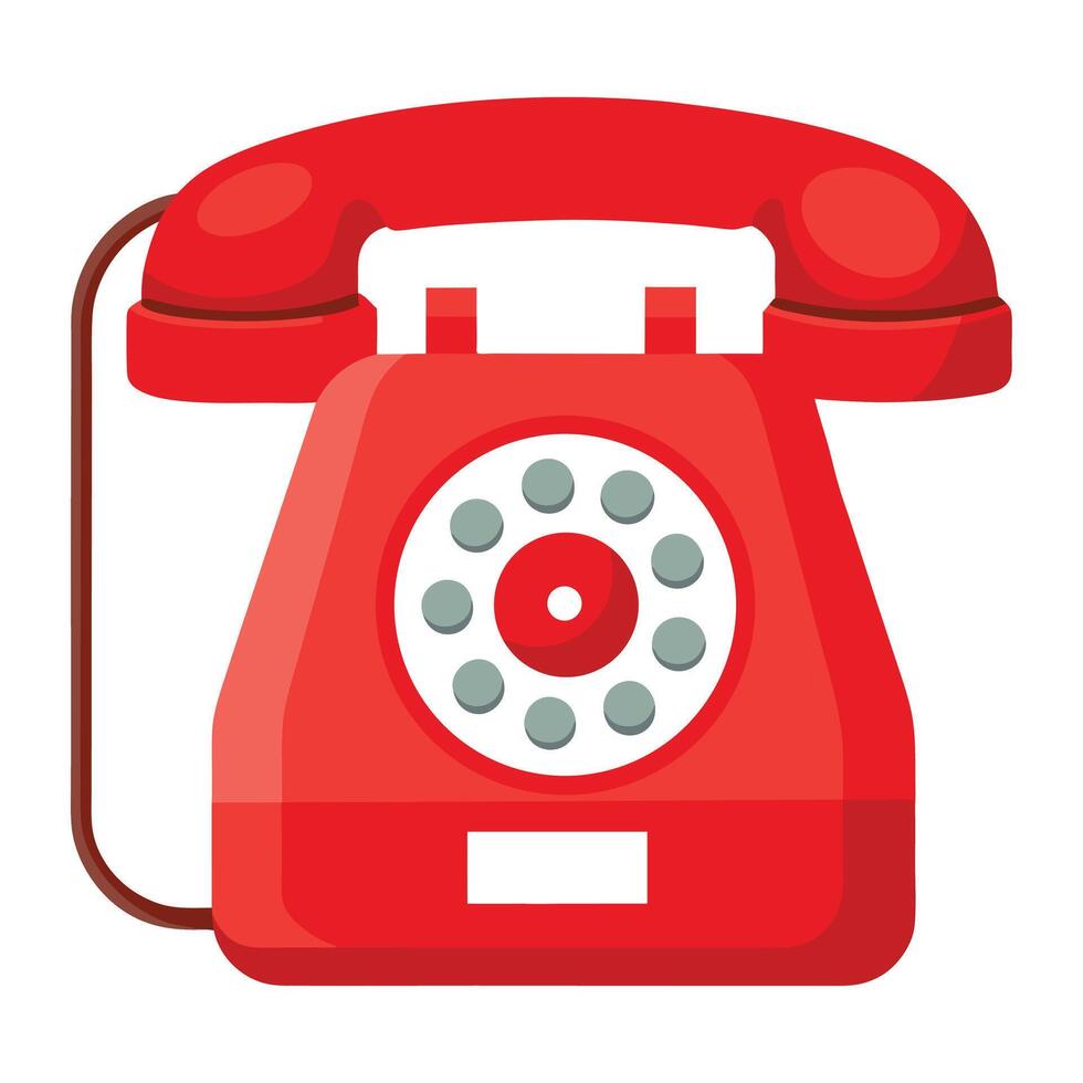 Red Rotary Phone Isolated on White Background, Telephone with Cord, Vintage Style vector