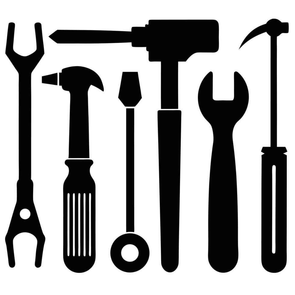Tools Silhouette Wrenches, Hammer, Screwdrivers on White Background isolated vector