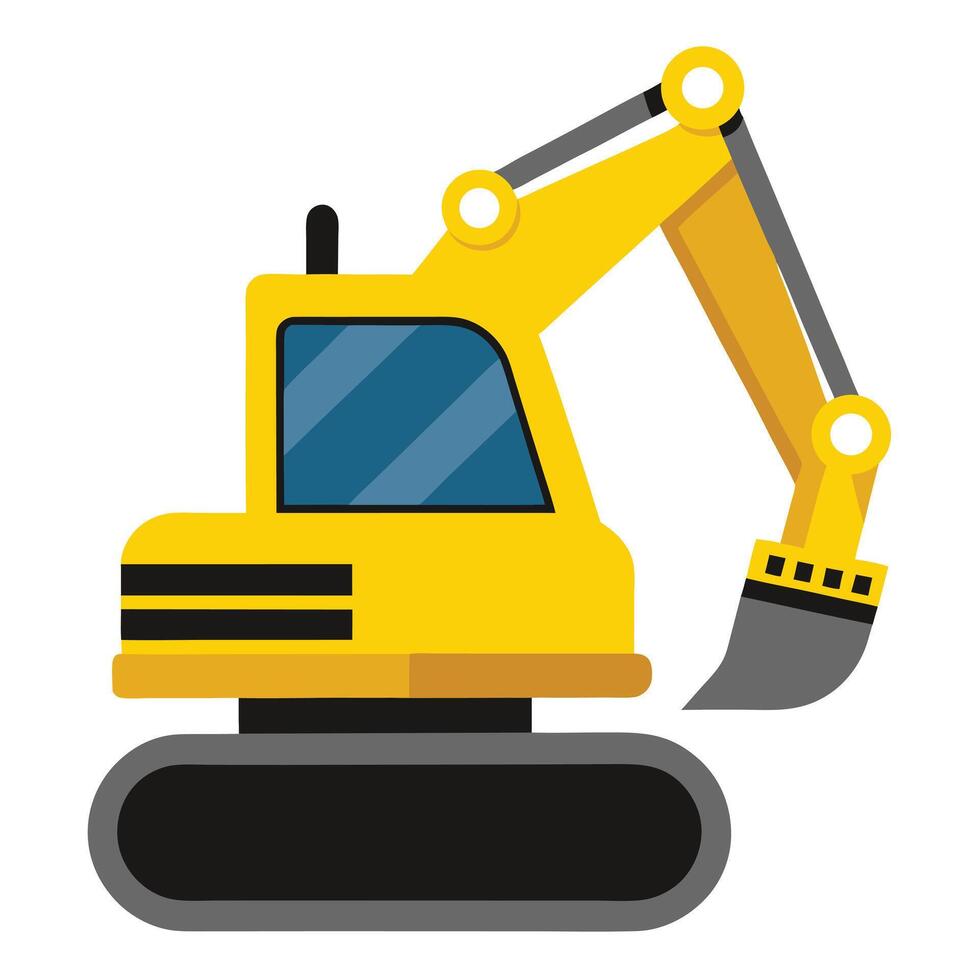 Yellow Excavator Flat Design Style Heavy Equipment Isolated on White Background vector