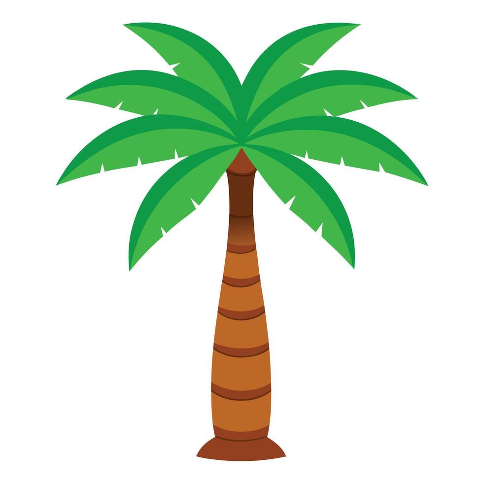 Tropical Palm Tree with Green Leaves Isolated on White Cartoon Simple vector