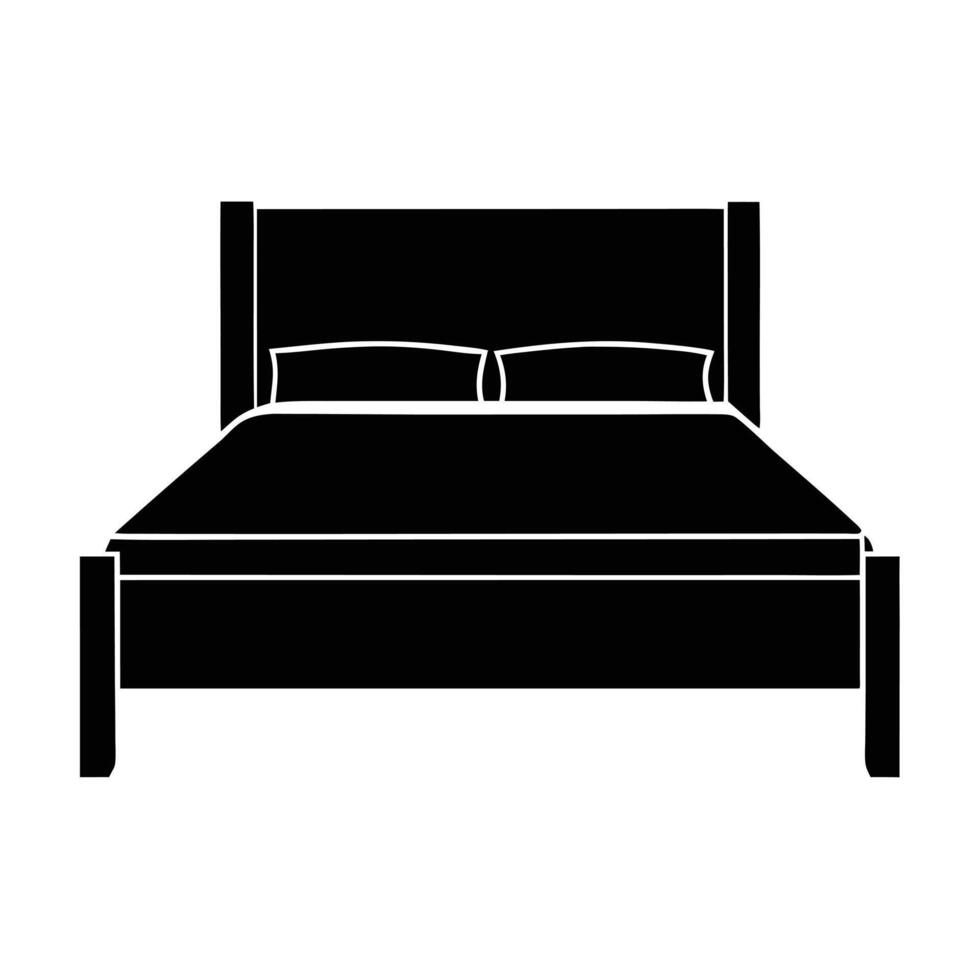 Black Detailed Double Bed Silhouette with Pillows vector