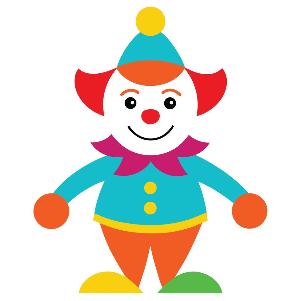 Smiling Colorful Clown Figure with Hat and Red Hair on White Background vector