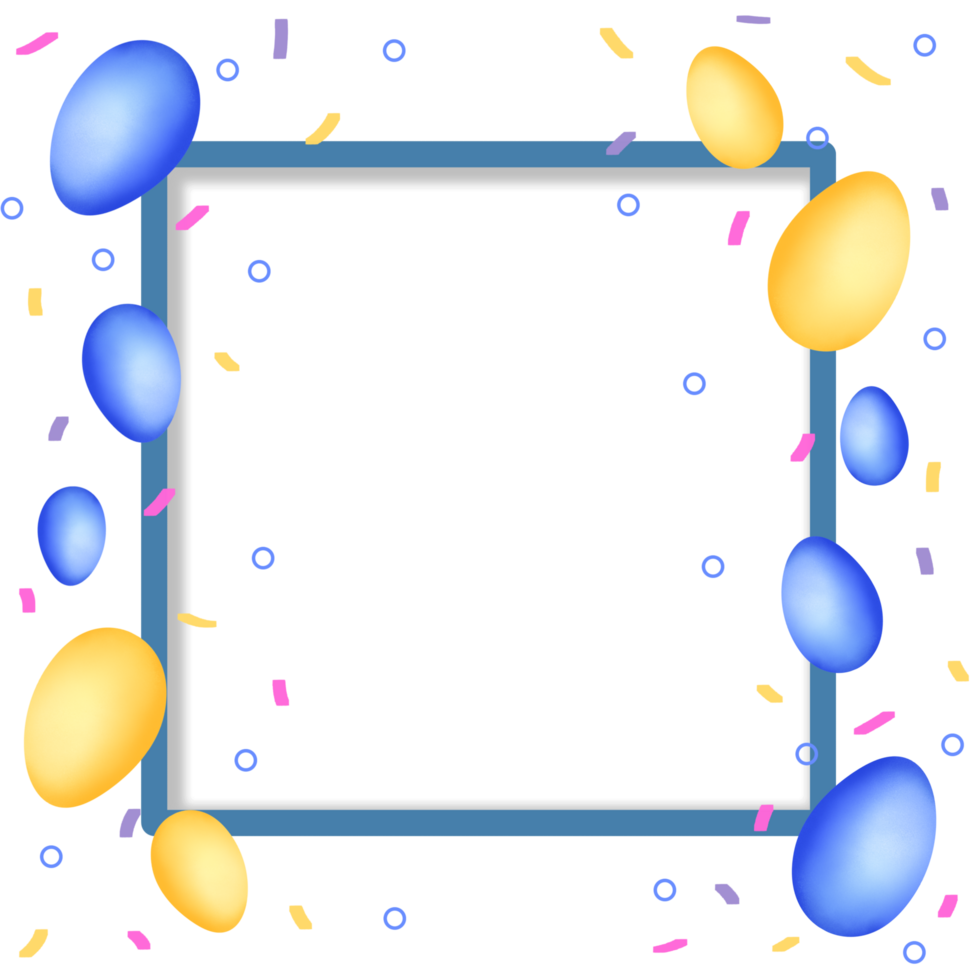 A square frame with confetti and balloons png