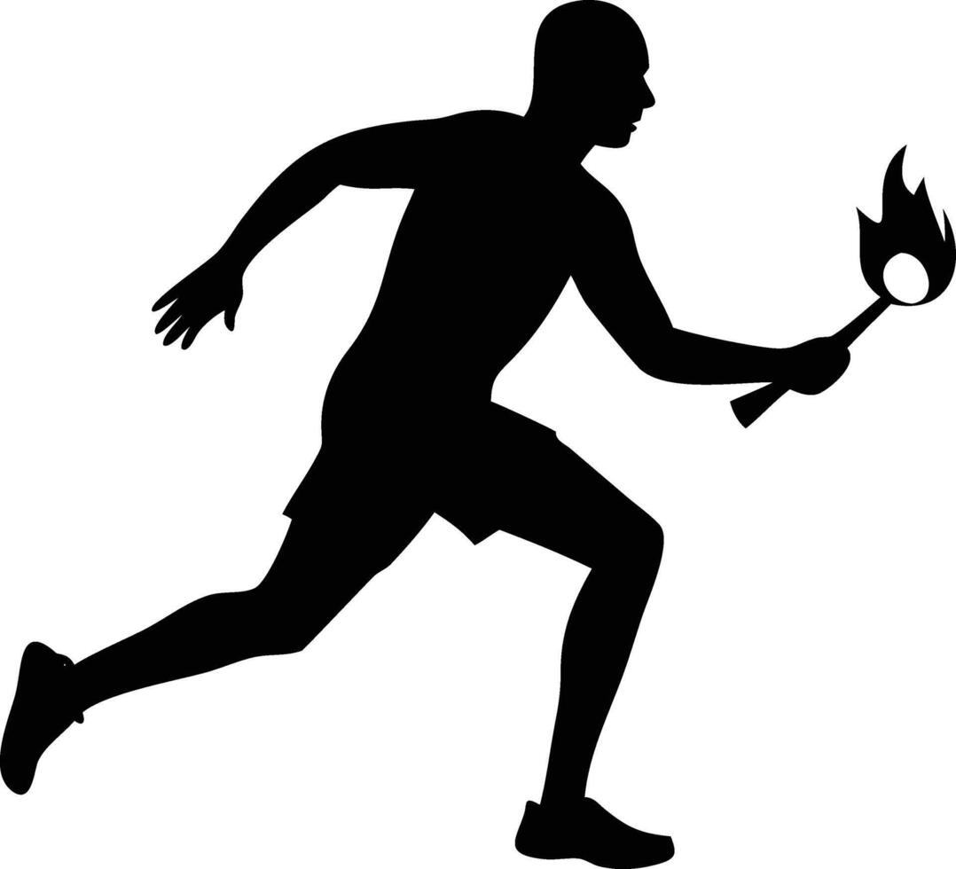 Silhouette Runner Carrying Torch Flame vector