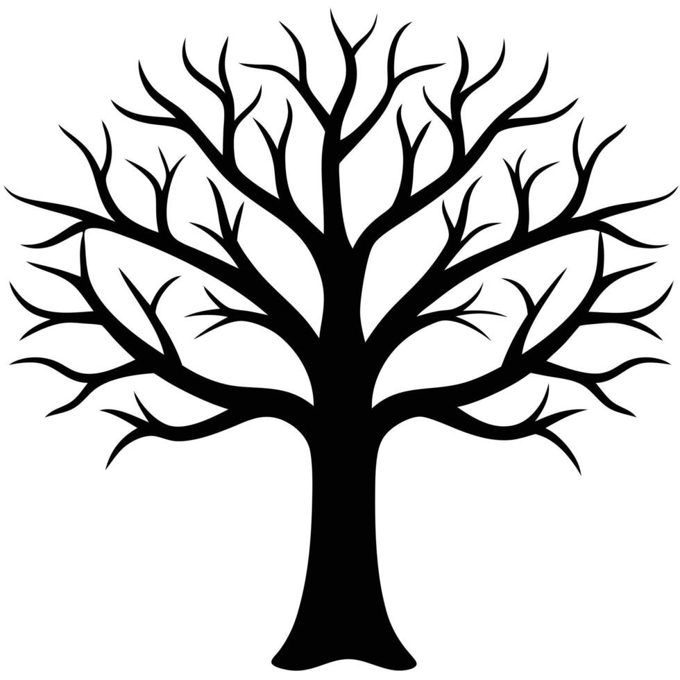 Tree Silhouette with Bare Branches and Trunk vector