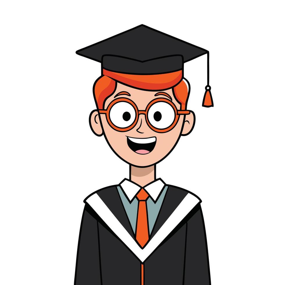 Cartoon Graduate Cheerful Young Man with Red Hair in Cap and Gown on White vector