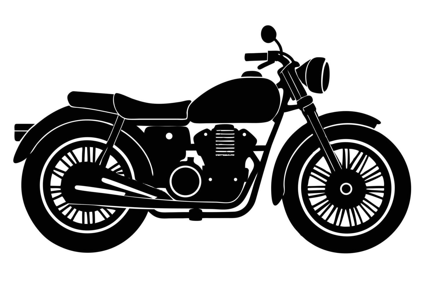 Motorcycle Silhouette Side View of Classic Bike with Detailed Wheel Spokes Design vector