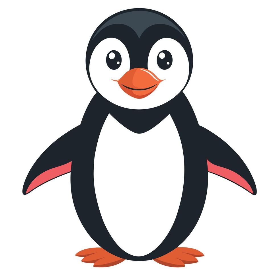 Isolated Penguin Illustration, Black and White Plumage, Orange Beak and Feet, Cartoon vector
