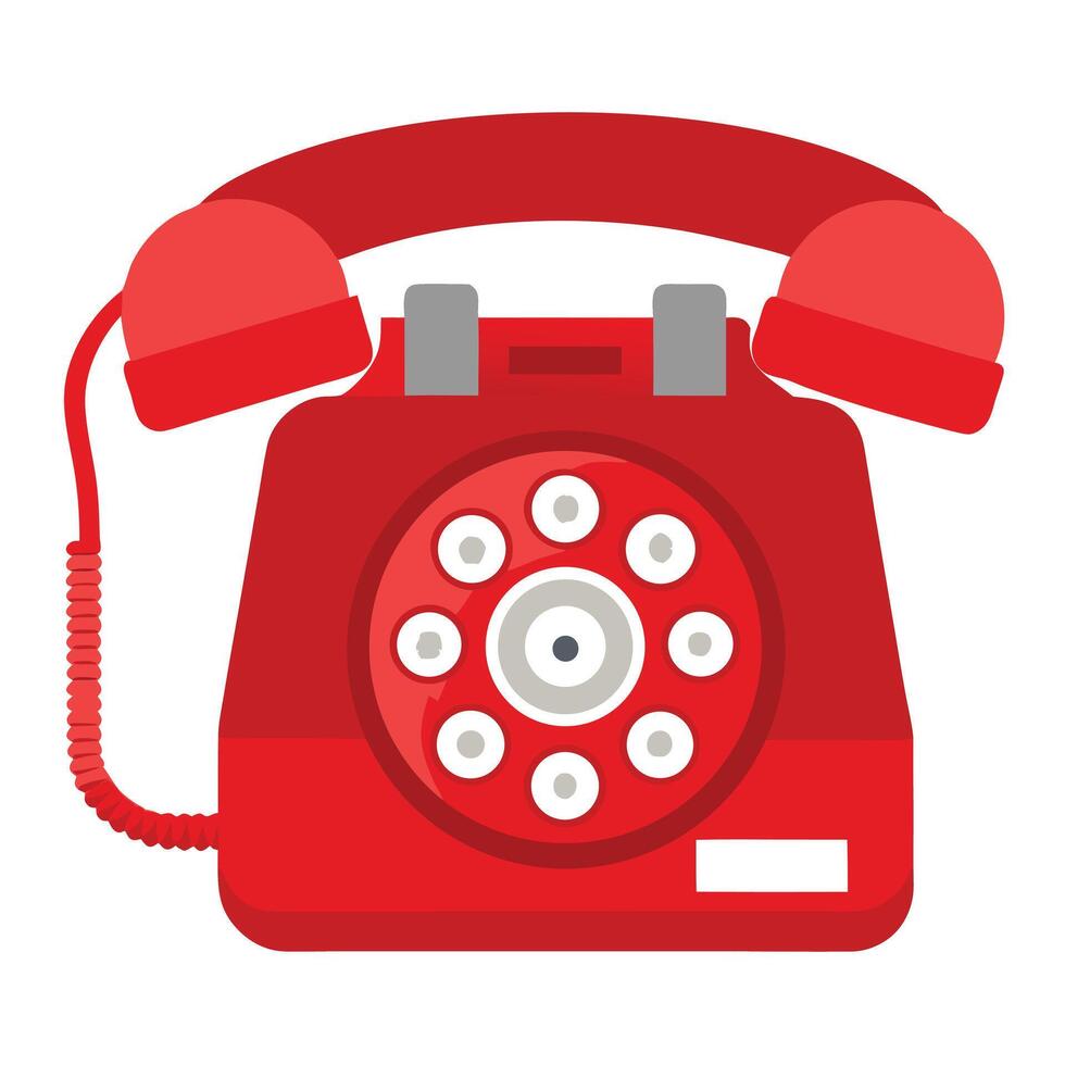 Red rotary telephone, old communication technology with classic design on white vector