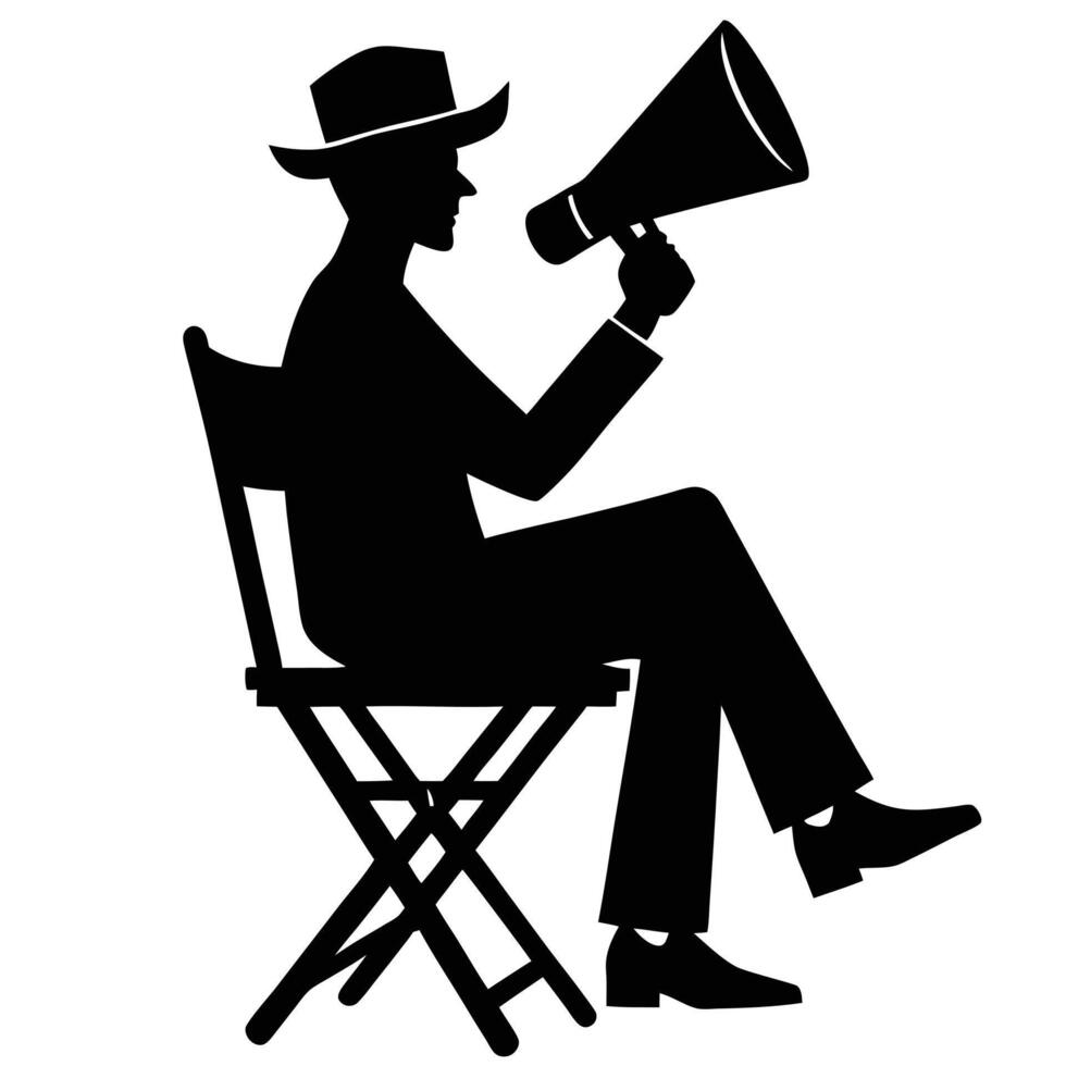 Silhouette of Man in Hat Seated Shouting into Megaphone vector