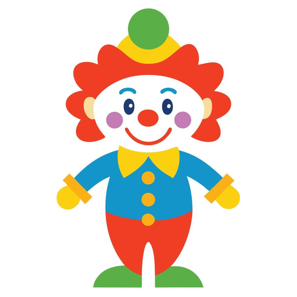 Standing Clown with Red Hair, Green Hat, and Colorful Outfit on White Background vector