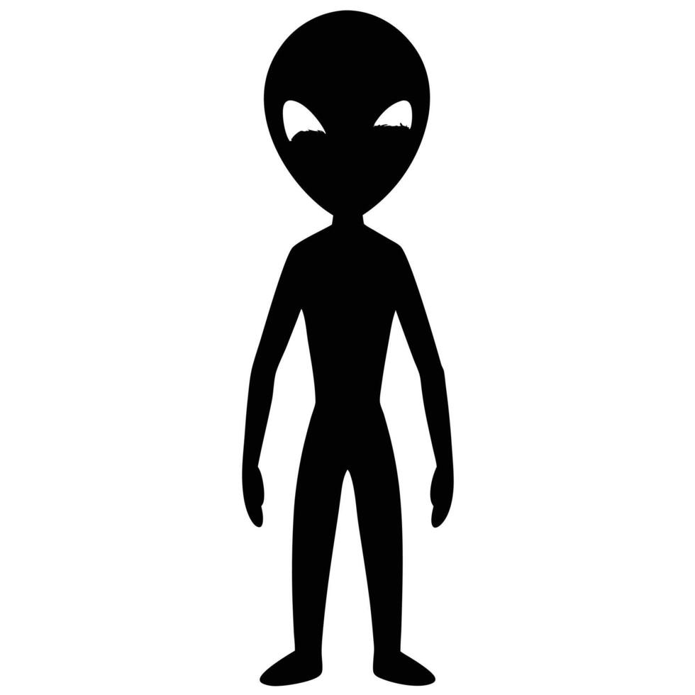 Silhouette of Standing Alien Creature with Large Head and Oval Eyes vector