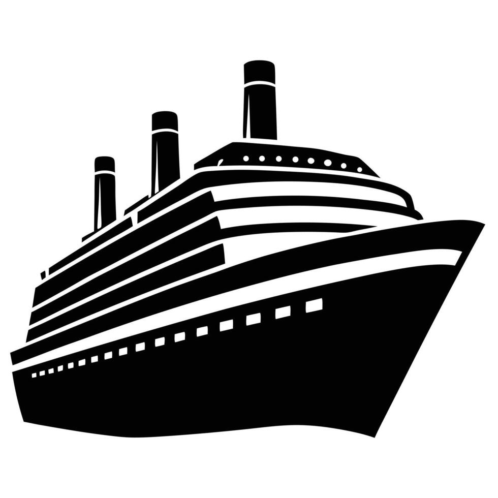 Cruise Ship on White, Icon Style, Silhouette, Nautical, Large, Liner, Travel, vector