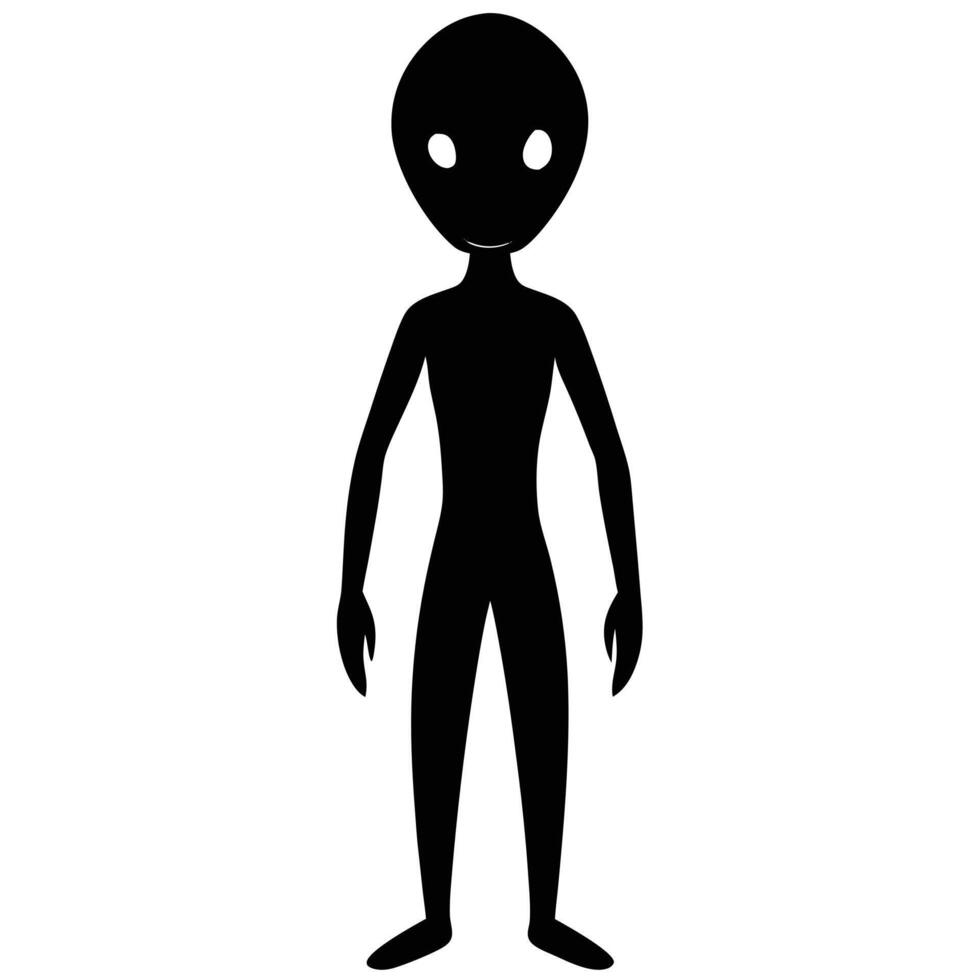 Standing Alien Silhouette with Bulky Head and Body vector