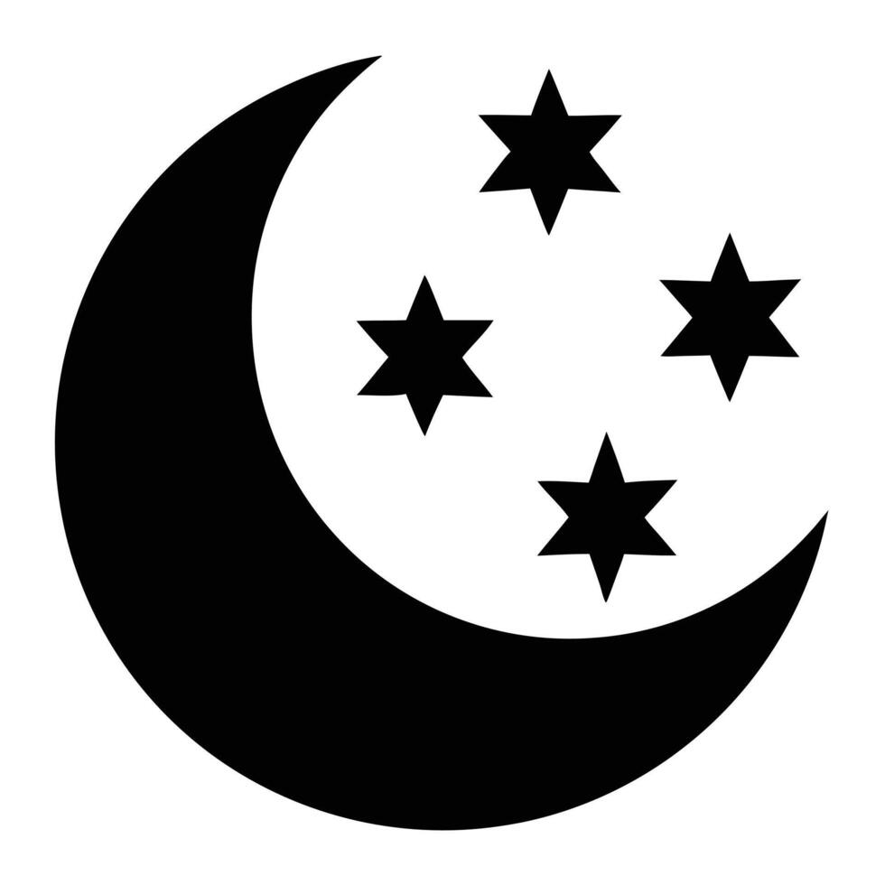 Crescent Moon With Stars Silhouette Symbol, Night Sky Element vector