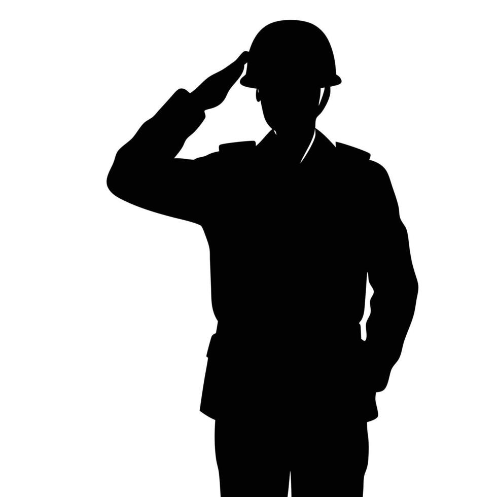 Soldier Silhouette Saluting in Black Outline vector