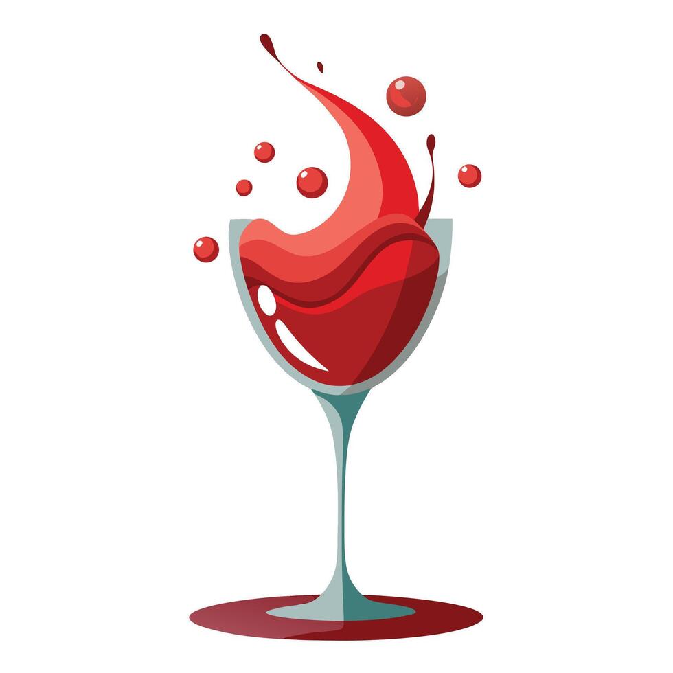 Stylized Wine Glass with Red Fluid Splash and Bubbles on Isolated White Backdrop vector