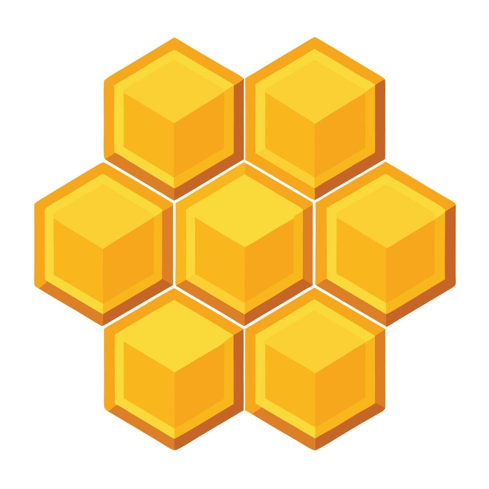 Isolated Seven Golden Yellow Hexagonal Cells on a White Background Design vector
