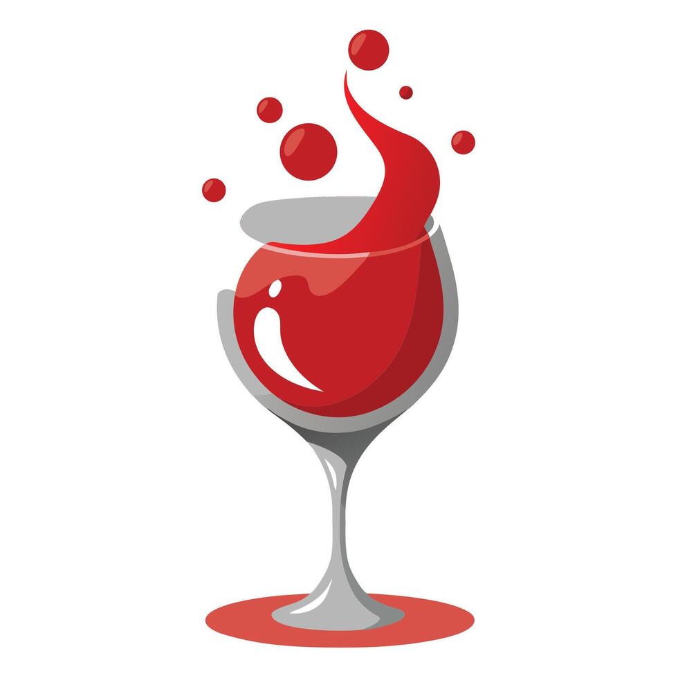 Red Wine Glass Splash Art, Alcohol Liquid Flow with Glossy Reflection vector