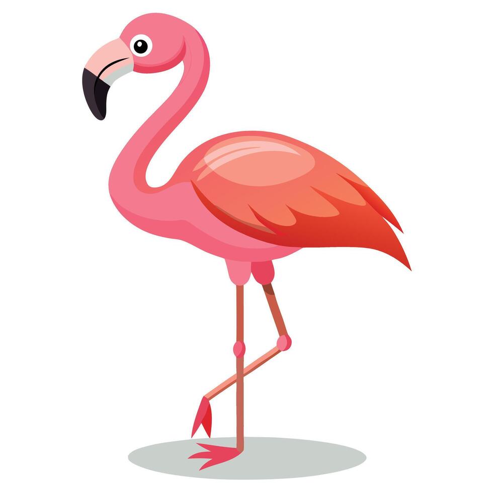 Cartoon Pink Flamingo Standing Isolated on White Background in Flat Style vector