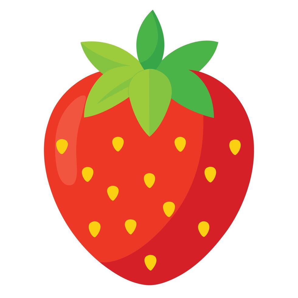 Ripe Red Strawberry with Green Leaves and Yellow Seeds on White Background vector