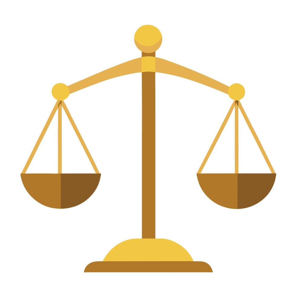 Golden Justice Scales Symbol on White Background Illustrates Balanced Law System vector