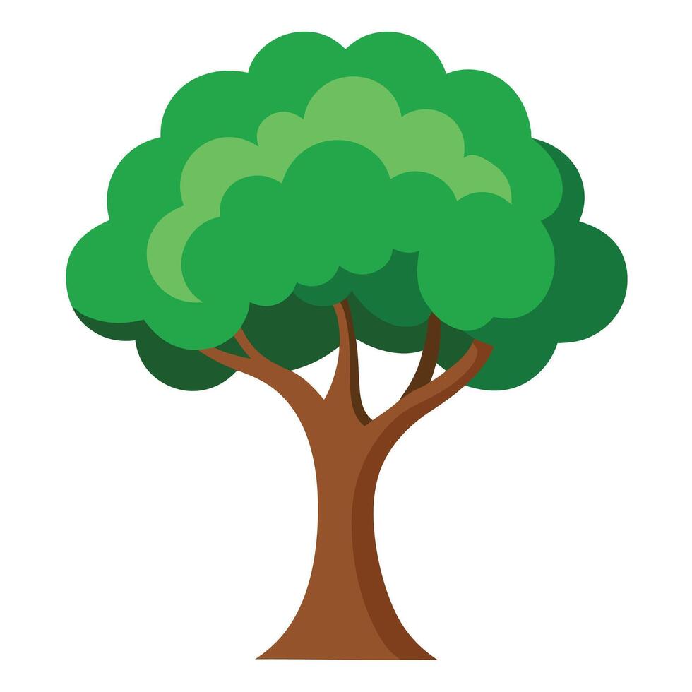 Tree with Green Leaves and Brown Trunk on White Background, Nature vector