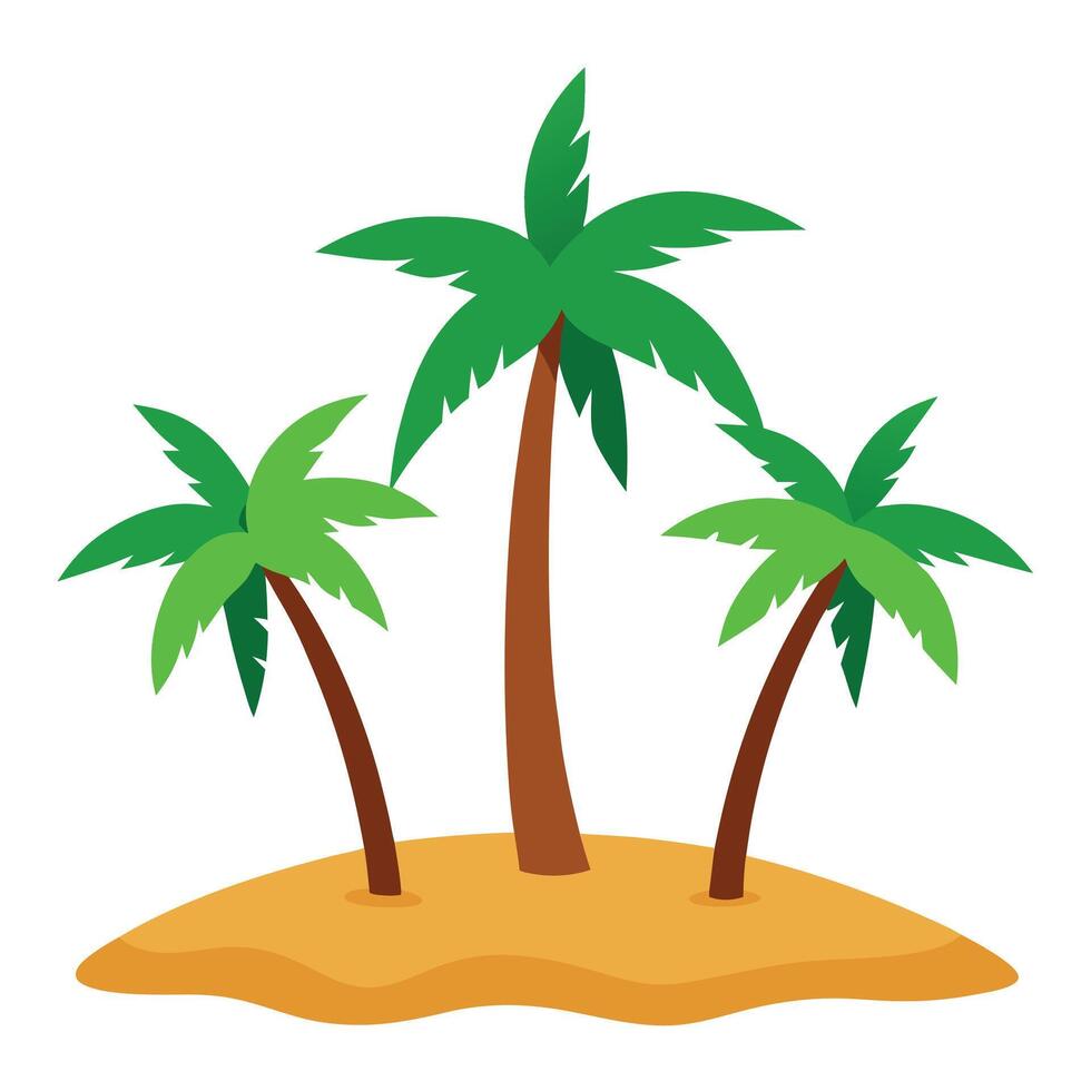 Tropical Cartoon Island with Three Palm Trees on Sandy Soil Isolated vector