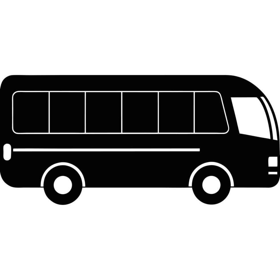 Black Silhouette of Bus with Windows and Wheels vector