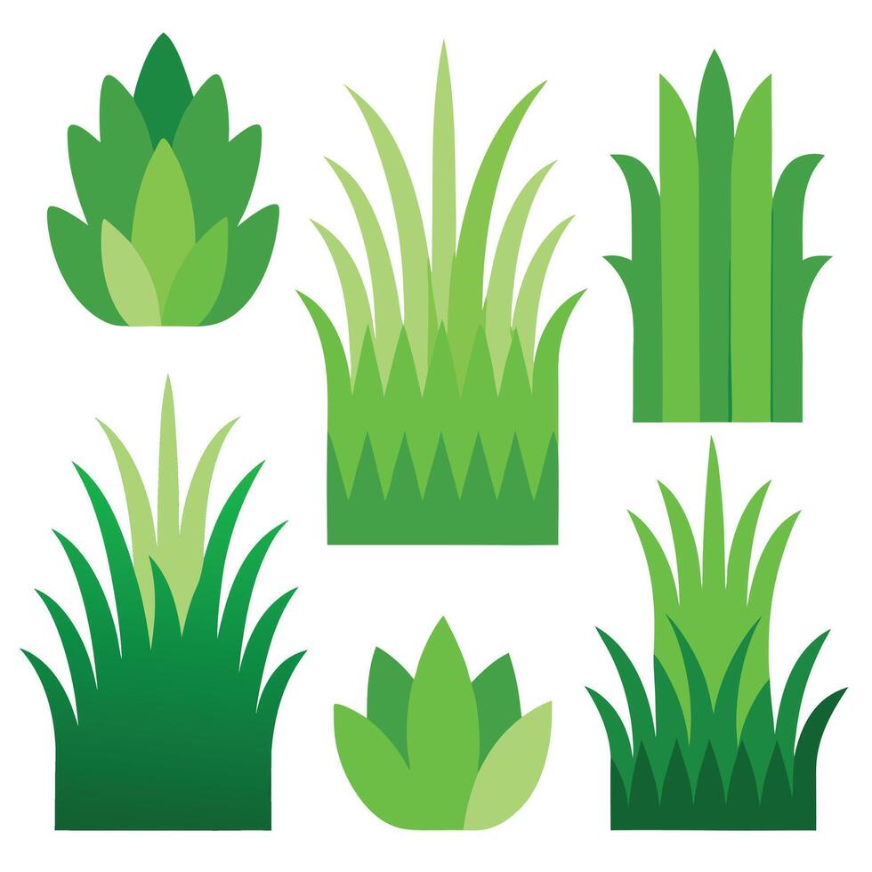 Collection of Cartoon Style Green Grass Patches on a Clean White Background vector