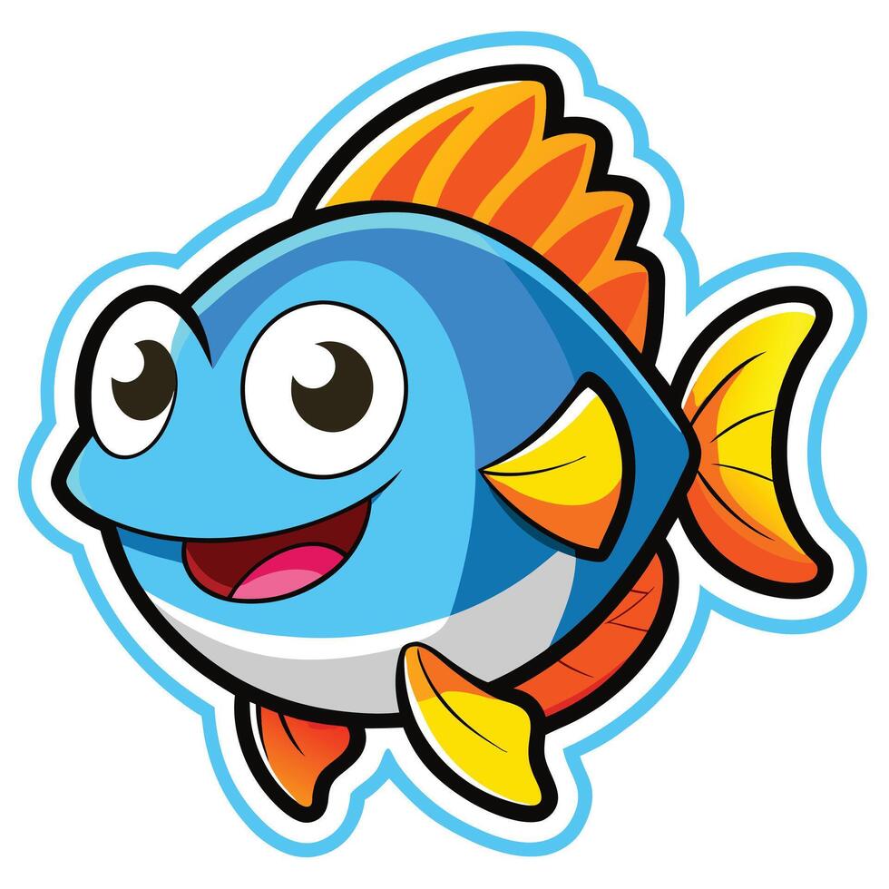 Smiling Fish Cartoon with Blue Body Isolated on White Background vector