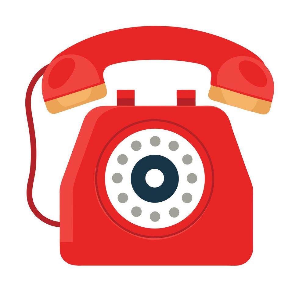 Isolated Red Rotary Phone with Cord and White Buttons on a White Background vector