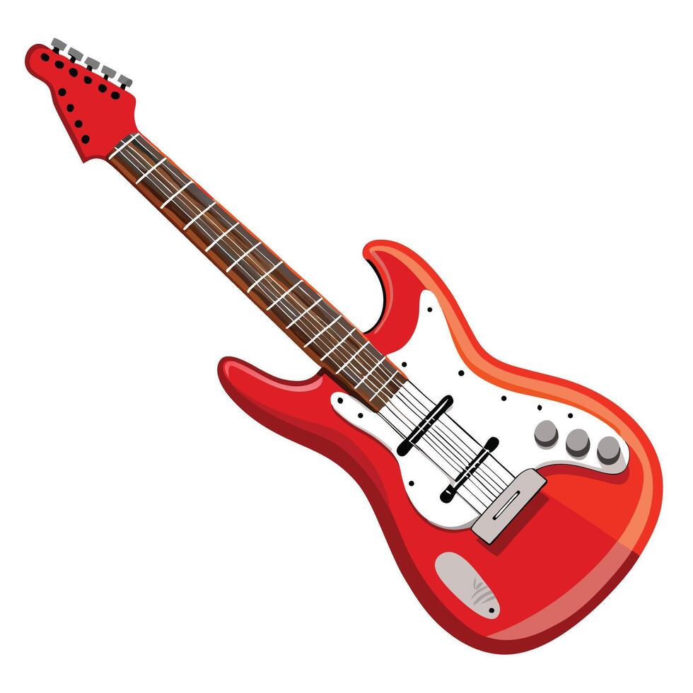 Red Electric Guitar Isolated on White Background with Detailed Strings and Body vector