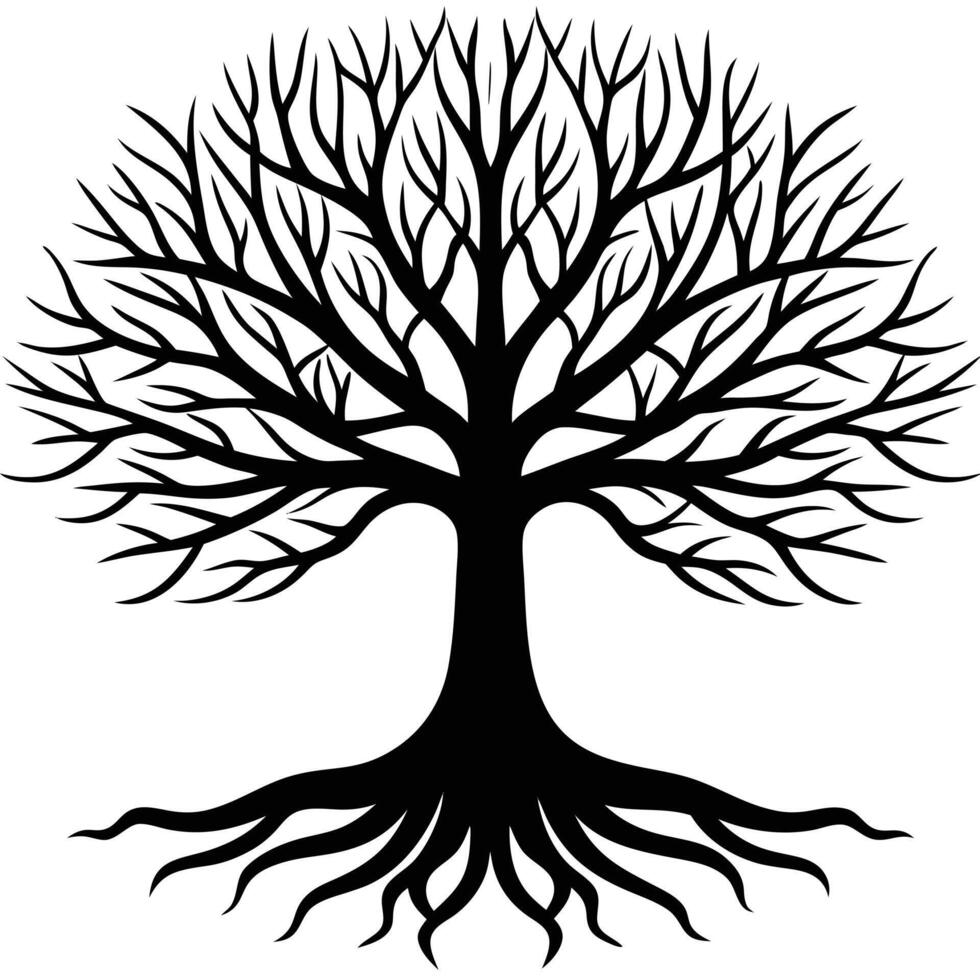 Silhouette Black Tree of Life with Roots and Branches vector