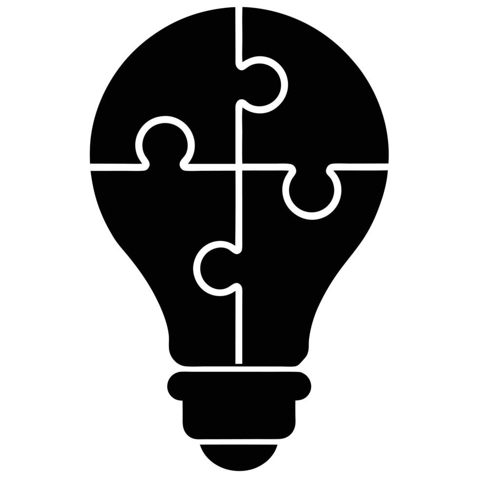Black Bulb Puzzle Lightbulb Shaped from Four Jigsaw Pieces on White Isolated vector