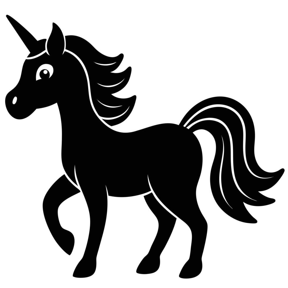 Cartoon Unicorn Silhouette Walking with a Shiny Horn vector