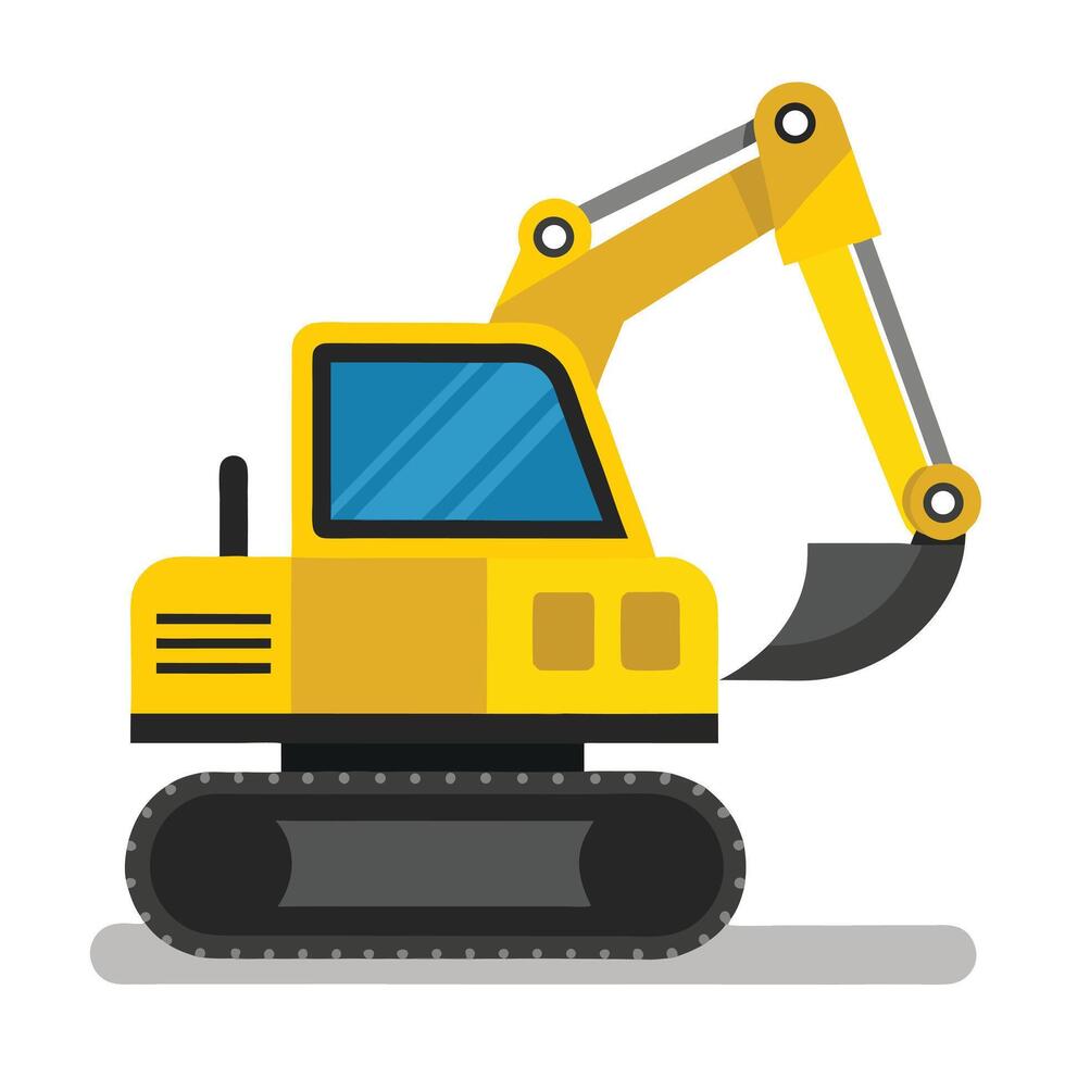 Excavator Machine Construction, Yellow and Black Colors on White Background vector