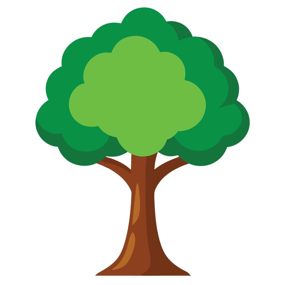 Stylized Tree with Round Green Leaves and Brown Trunk Isolated on White vector