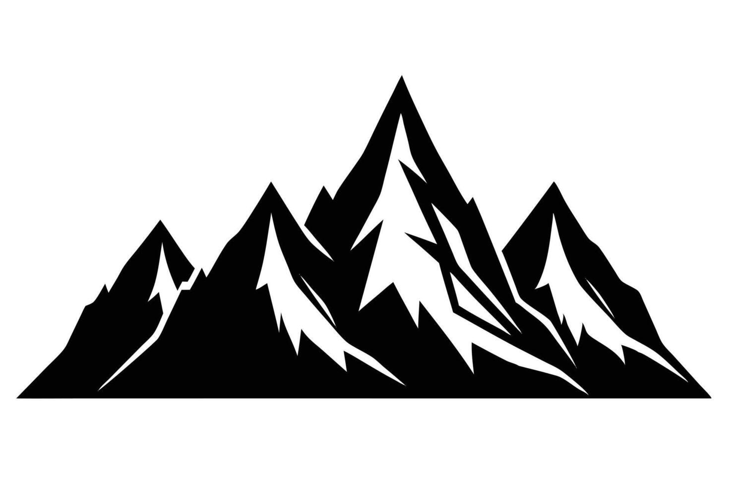 Mountain Range Peaks Silhouette with Snowy Ridges on White vector