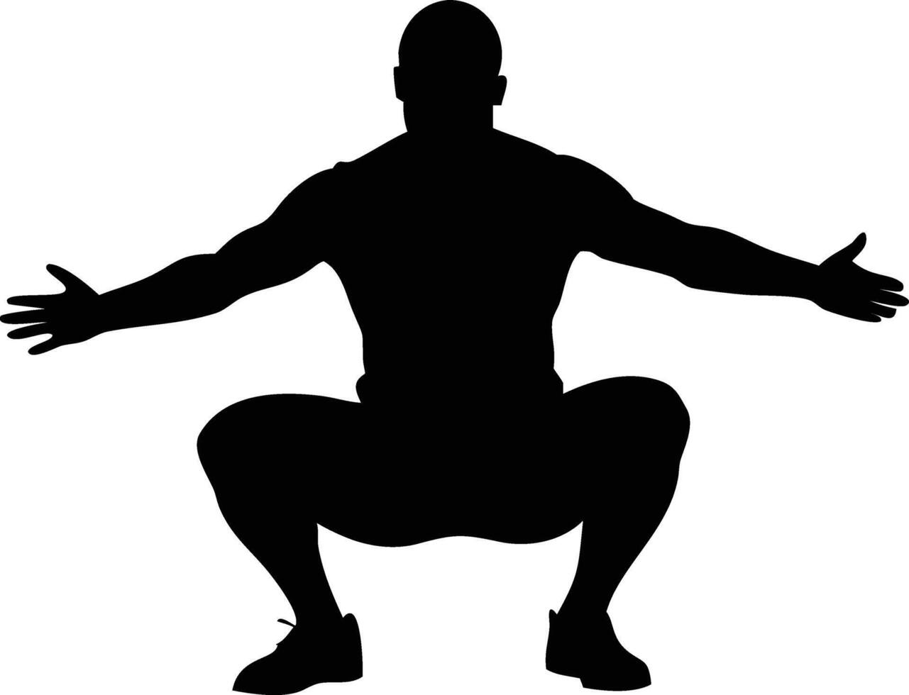 Squatting African Man Silhouette with Arms Outstretched vector