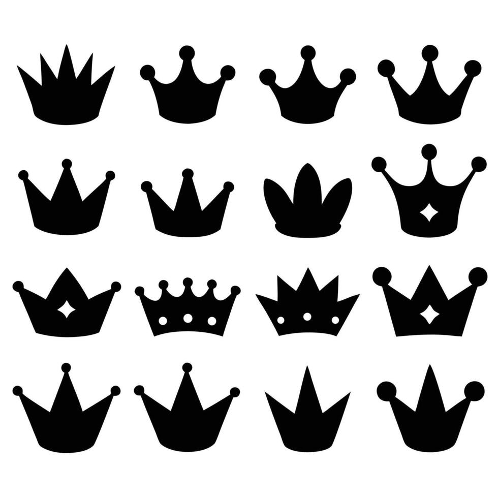 Sixteen Black Crown Silhouettes vector