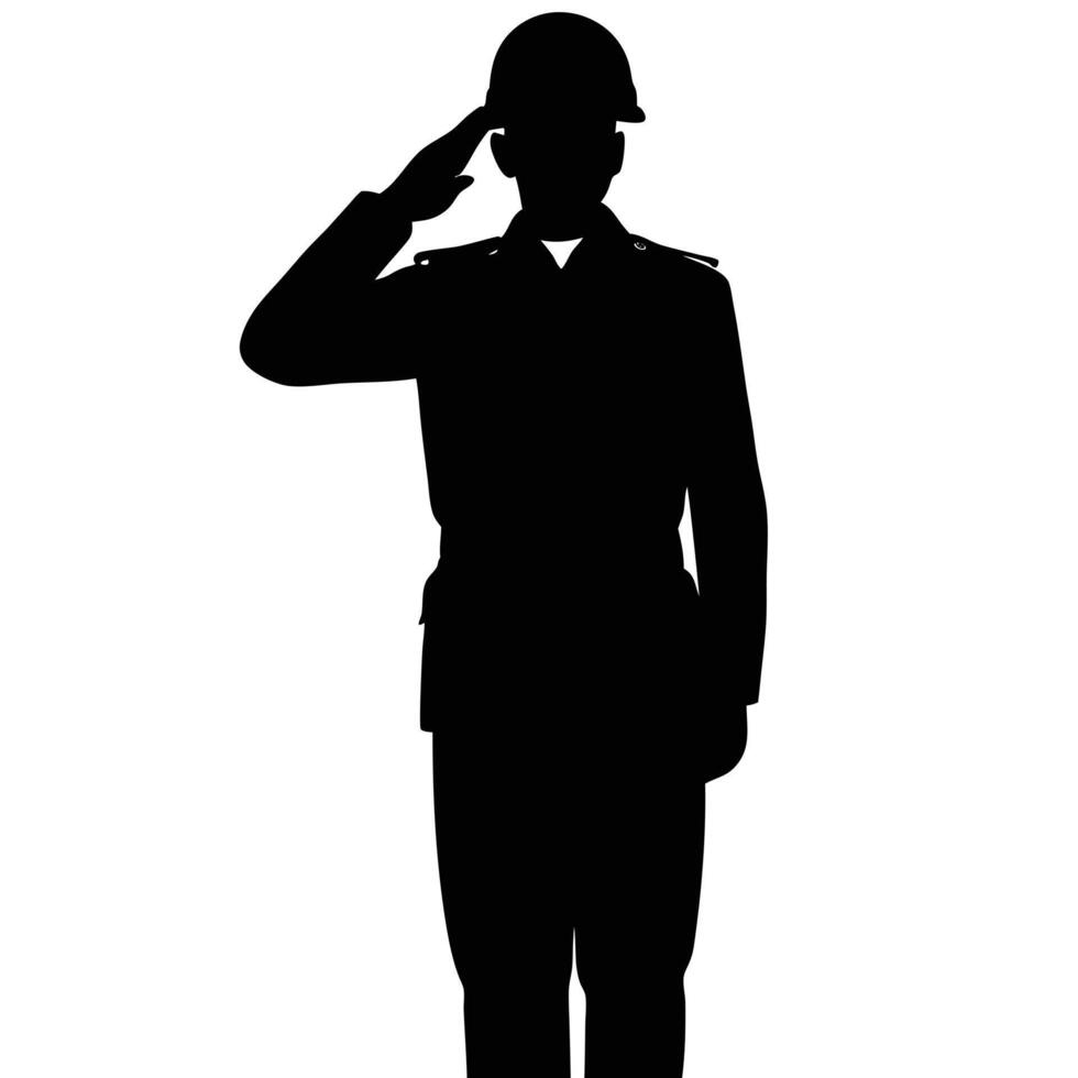 Soldier silhouette saluting wearing combat helmet vector