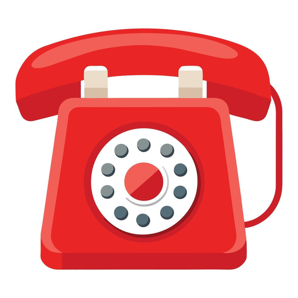 Red Rotary Telephone Isolated on White Background, Retro Analog Phone Icon vector