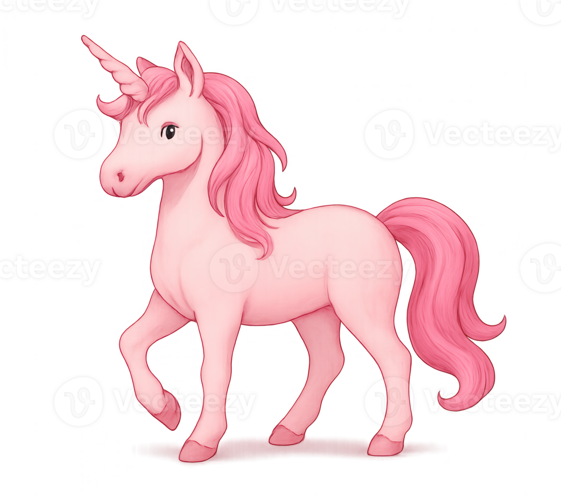 Pink unicorn walking with transparent background png