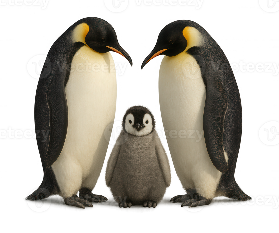 Emperor penguin family posing on transparent background png