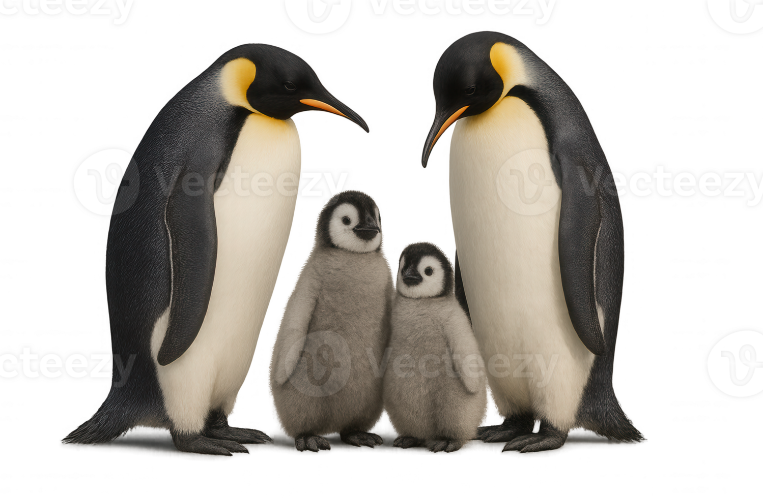 Emperor penguin family posing together on transparent background png
